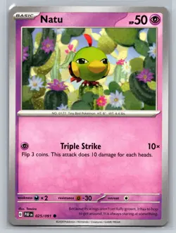 Pokemon Natu 025/091 Paldean Fates Psychic Type Triple Strike Basic Card - Image 1