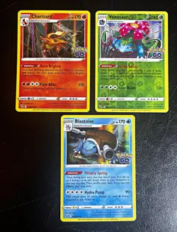 Pokemon TCG Pokemon GO 3-Card Rev/Holo Lot Charizard Venusaur Blastoise Eng 2022 - Image 1