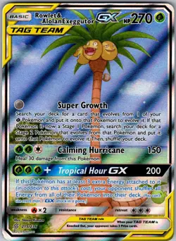 Rowlet & Alolan Exeggutor GX 215/236 Ultra Rare Unified Minds Pokemon Holo NM - Image 1