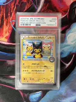 The Pokemon Company Poncho-Wearing Pikachu 203/XY-P Holo JP PSA 8 2015 - Image 1