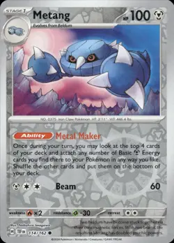 Metang 114/162 Common Temporal Forces Pokemon Reverse Holo Near Mint - Image 1