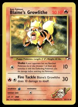 Blaine's Growlithe 35/132 Uncommon Gym Heroes Pokemon Unlimited LP - Image 1