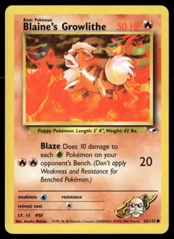 Blaine's Growlithe 62/132 Common Gym Heroes Pokemon Unlimited LP - Image 1
