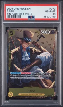 2026 ONE PIECE PROMOS 073 SABO TIN PACK SET VOL.2 PSA 10 - Image 1