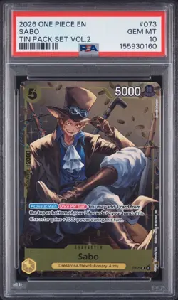 2026 ONE PIECE PROMOS 073 SABO TIN PACK SET VOL.2 PSA 10 - Image 1