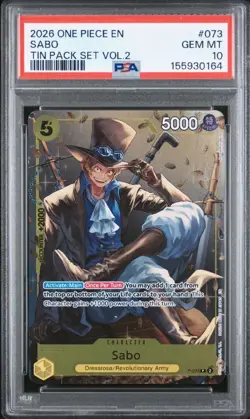 2026 ONE PIECE PROMOS 073 SABO TIN PACK SET VOL.2 PSA 10 - Image 1