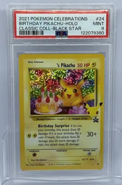 PSA 9 - Birthday Pikachu Holo 24 Celebrations Classic Collection Pokemon TCG - Image 1
