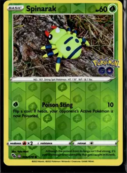Spinarak (Peelable Ditto) 006/078 Common Pokemon GO Pokemon Reverse Holo NM - Image 1