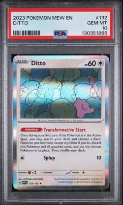 PSA 10 Ditto 132/165 Holo Rare Mew 151 English 2023 Gem Mint Pokemon Card - Image 1