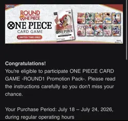 Bandai One Piece Card Game Round 1 Single Promotion Pack EN PREORDER - Image 1