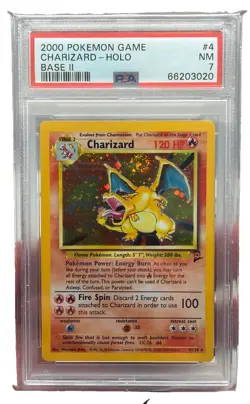Pokemon 2000 Charizard #4/130 Base Set 2 Holo PSA 7 Near Mint Awesome Swirl - Image 1