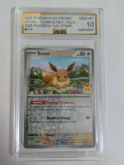 Eevee 074/131 Pokemon Day 2025 Promo Reverse Cosmos Holo Stamp AGS 10 - Image 1