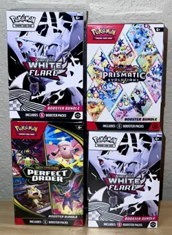 Pokemon Booster Bundle Lot Prismatic Evolutions, White Flare x2, Perfect Order - Image 1