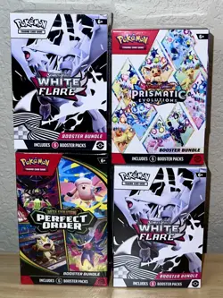 Pokemon Booster Bundle Lot Prismatic Evolutions, White Flare x2, Perfect Order - Image 5