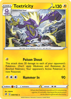 Toxtricity 069/192 Rare Rebel Clash Pokemon Reverse Holo Near Mint - Image 2
