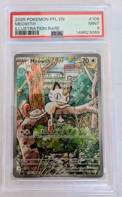 2025 POKEMON PFL EN-PHANTASMAL FLAMES ILLUSTRATION RARE #106 MEOWTH PSA 9 - Image 1