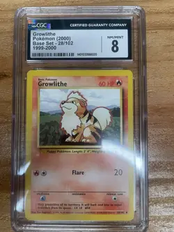 Pokemon Base Set Growlithe 28/102 CGC 8 Near Mint–Mint - Image 1