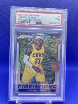 2014 PANINI PRIZM FIREWORKS SILVER REFRACTOR LEBRON JAMES PSA 9 MINT CLEVELAND - Image 1