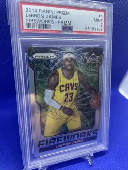 2014 PANINI PRIZM FIREWORKS SILVER REFRACTOR LEBRON JAMES PSA 9 MINT CLEVELAND - Image 3