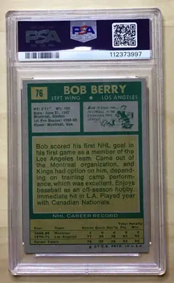 🔥1971 Topps #76 Bob Berry Los Angeles Kings PSA 9 Mint Low POP - Image 2