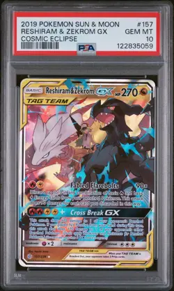2019 POKEMON SUN & MOON COSMIC ECLIPSE #157 RESHIRAM & ZEKROM GX PSA 10 - Image 1