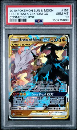 2019 POKEMON SUN & MOON COSMIC ECLIPSE #157 RESHIRAM & ZEKROM GX PSA 10 - Image 1