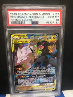 2019 POKEMON SUN & MOON COSMIC ECLIPSE #157 RESHIRAM & ZEKROM GX PSA 10 - Image 1