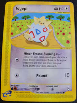 Togepi # 114/147 Aquapolis Set Pokemon Trading TCG Game Cards LP - Image 1