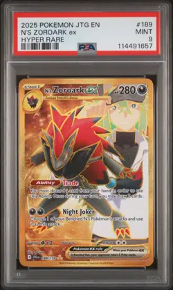 2025 POKEMON JTG EN-JOURNEY TOGETHER HYPER RARE #189 N'S ZOROARK EX PSA 9 - Image 1