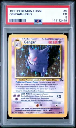 1999 POKEMON FOSSIL #5 GENGAR-HOLO PSA 5 - Image 1