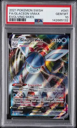 2021 POKEMON SWORD & SHIELD EVOLVING SKIES #041 FULL ART/GLACEON VMAX PSA 10 - Image 1