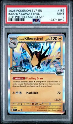Pokemon Iono's Kilowattrel 182/159 Journey Together Prerelease-staff PSA 9 - Image 1