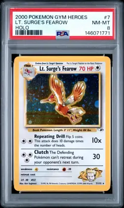 2000 Pokemon Gym Hero's - Lt. Surge's Fearow 7/132 - Holo - PSA Graded: 8 - Image 1