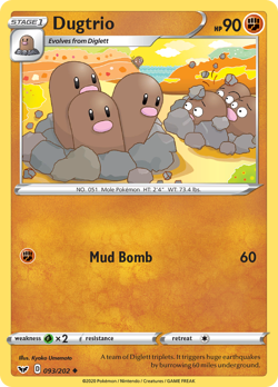 DUGTRIO 093/202 UC SWORD & SHIELD POKEMON REVERSE HOLO NM/M - Image 1