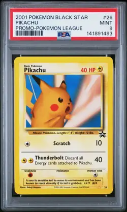 2001 POKEMON PROMO BLACK STAR POKEMON LEAGUE #26 PIKACHU PSA 9 - Image 1