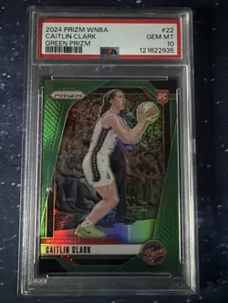 CAITLIN CLARK 2024 Panini Prizm WNBA #22 Fever Rookie GREEN PRIZM PSA 10 SHARP - Image 1