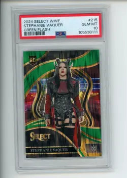 2024 Select WWE Stephanie Vaquer #215 Rookie Ringside Green Flash Prizm PSA 10 - Image 1