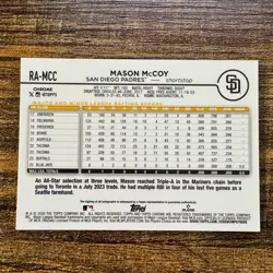2024 Topps Chrome Mason McCoy #RA-MCC Gold Wave Refractor Auto #27/50 Padres RC - Image 2
