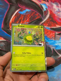 Budew - PRE 004/131 💫Cosmos Holo FART SWIRL🌀 Play! Pokemon Prize Pack Series 8 - Image 1