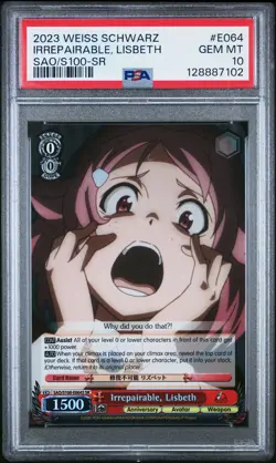 PSA 10 WEISS SCHWARZ SWORD ART ONLINE SAO E064 IRREPAIRABLE LISBETH SR POP 2 - Image 1