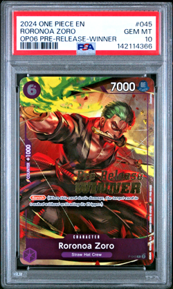 RORONOA ZORO P-045 PRE-RELEASE-WINNER OP-06 ONE PIECE CARD GAME PROMO PSA 10 - Image 1