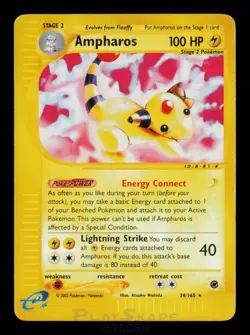 Pokemon Card Ampharos 34/165 Expedition Reverse Holo Foil Rare Vintage MP - Image 1
