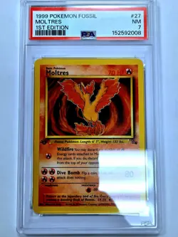1999 Moltres 1st Edition Pokemon TCG Fossil #27 PSA 7 Near Mint Rare - Image 1