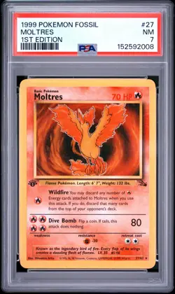 1999 Moltres 1st Edition Pokemon TCG Fossil #27 PSA 7 Near Mint Rare - Image 4