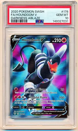Pokemon Sword & Shield Darkness Ablaze Houndoom V Full Art #178 PSA 10 - POP 871 - Image 1