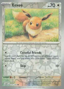 EEVEE 133/165 COMMON 151 POKEMON REVERSE HOLO NEAR MINT - Image 1