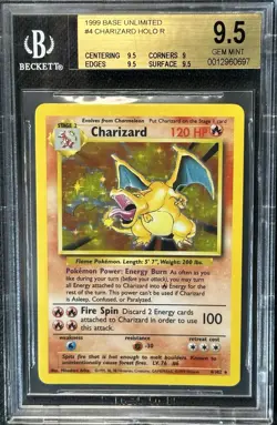 BGS 9.5 GEM MINT Charizard 4/102 Base Set Holo Rare Pokemon Card - Image 1