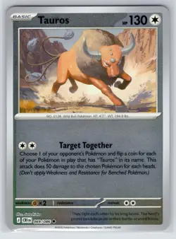 Tauros 069/086 Uncommon ME04: Chaos Rising Pokemon Card Reverse Holo NM - Image 1