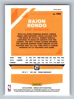 2019-20 Donruss Optic #100 Rajon Rondo Hyper Pink - Image 2