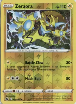 Zeraora 056/195 Rare Silver Tempest Pokemon Reverse Holo Near Mint - Image 1